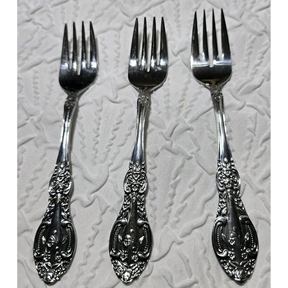 Springtime Stainless Steel Salad Forks‎ Set Of 3 Ornate Handles Japan Vintage